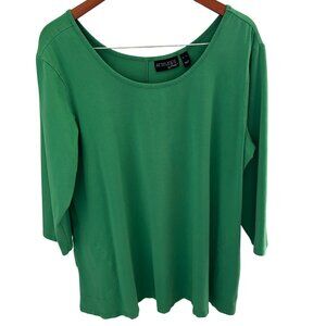 Attitudes by Renee Green Round Neck Tunic Top Front Pockets Elbow Sleeves Cotton